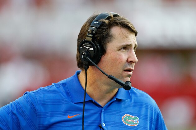TUSCALOOSA, AL - SEPTEMBER 20:  Head coach Will Muschamp of the Florida Gators looks on during the game against the Alabama Crimson Tide at Bryant-Denny Stadium on September 20, 2014 in Tuscaloosa, Alabama.  (Photo by Kevin C. Cox/Getty Images)