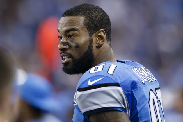 Detroit Lions wide receiver Calvin Johnson (81) on the sideline against the Chicago Bears during an NFL football game at Ford Field in Detroit, Thursday, Nov. 27, 2014. (AP Photo/Rick Osentoski)