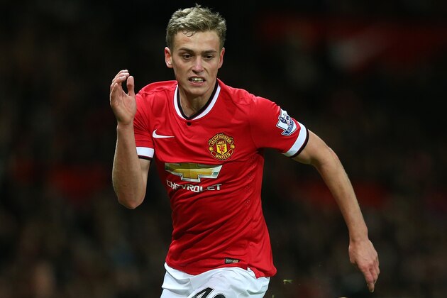 MANCHESTER, ENGLAND - DECEMBER 02:  James Wilson of Manchester United in action during the Barclays Premier League match between Manchester United and Stoke City at Old Trafford on December 2, 2014 in Manchester, England.  (Photo by Alex Livesey/Getty Images)