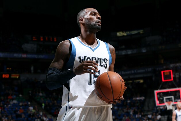 MINNEAPOLIS, MN - NOVEMBER 22: Shabazz Muhammad #15 of the Minnesota Timberwolves stands on the court during a game against the Sacramento Kings on November 22, 2014 at Target Center in Minneapolis, Minnesota. NOTE TO USER: User expressly acknowledges and agrees that, by downloading and or using this Photograph, user is consenting to the terms and conditions of the Getty Images License Agreement. Mandatory Copyright Notice: Copyright 2014 NBAE (Photo by David Sherman/NBAE via Getty Images)