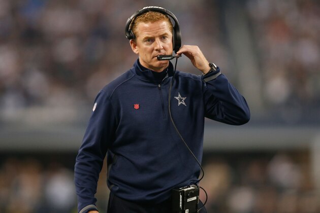 Nov 27, 2014; Arlington, TX, USA;  Dallas Cowboys head coach Jason Garrett on the sidelines during the game against the Philadelphia Eagles at AT&T Stadium. Philadelphia beat Dallas 33-10. Mandatory Credit: Tim Heitman-USA TODAY Sports
