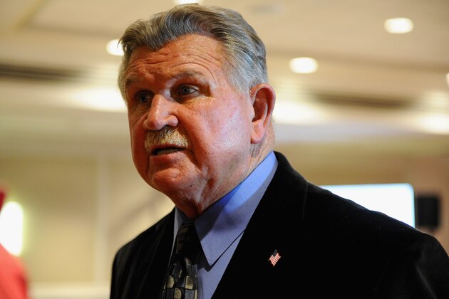 NEW YORK, NY - JANUARY 29:  Mike Ditka, former NFL player and coach, and current ESPN analyst, talks with reporters during the ESPN media availablility in the Empire West Ballroom, at Super Bowl XLVIII Media Center at the Sheraton New York Times Square on January 28, 2014 in New York, New York.  (Photo by Maddie Meyer/Getty Images)