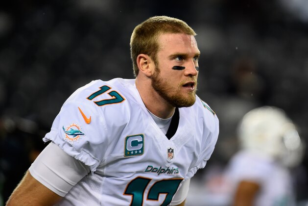 EAST RUTHERFORD, NJ - DECEMBER 01:  Ryan Tannehill #17 of the Miami Dolphins looks on during warm-ups prior to their game against the New York Jets at MetLife Stadium on December 1, 2014 in East Rutherford, New Jersey.  (Photo by Alex Goodlett/Getty Images)