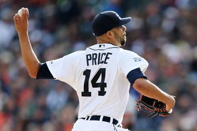 DETROIT, MI - OCTOBER 05:  David Price #14 of the Detroit Tigers pitches against the Baltimore Orioles during Game Three of the American League Division Series at Comerica Park on October 5, 2014 in Detroit, Michigan.  (Photo by Leon Halip/Getty Images)