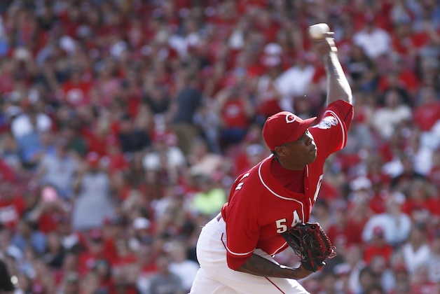 Sep 28, 2014; Cincinnati, OH, USA; Cincinnati Reds relief pitcher Aroldis Chapman (54) throws against the Pittsburgh Pirates in the ninth inning at Great American Ball Park. The Reds won 4-1. Mandatory Credit: David Kohl-USA TODAY Sports