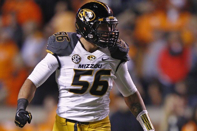 Missouri defensive lineman Shane Ray (56) in the first quarter of an NCAA college football game against Tennessee Saturday, Nov. 22, 2014 in Knoxville, Tenn. (AP Photo/Wade Payne)