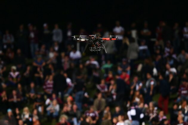 SYDNEY, AUSTRALIA - MAY 13:  A camera-equipped flying drone is seen during the round nine NRL match between the Manly Warringah Sea Eagles and the Sydney Roosters at Brookvale Oval on May 13, 2013 in Sydney, Australia.  (Photo by Matt King/Getty Images)