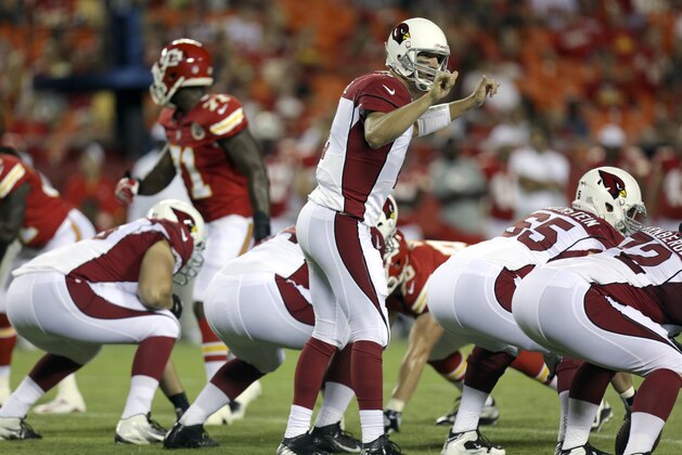 Arizona Cardinals quarterback Richard Bartel (2) calls out plays against the Kansas City Chiefs during an NFL football game Friday, Aug. 10, 2012, in Kansas City, Mo. (AP Photo/Ed Zurga)