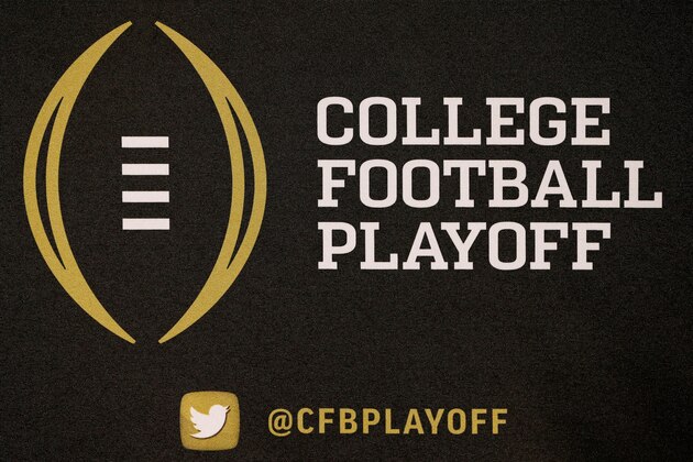 IRVING, TX - OCTOBER 16:  A detail view of the College Football Playoff logo shown during a press conference on October 16, 2013 in Irving, Texas. Condoleezza Rice, Stanford University professor and former United States Secretary of State, was chosen to serve as one of the 13 members that will select four teams to compete in the first playoff at the end of the 2014 season.  (Photo by Tom Pennington/Getty Images)