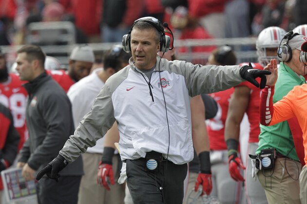 Ohio State head coach Urban Meyer on the sidelines against Indiana in an NCAA college football game Saturday, Nov. 22, 2014, in Columbus, Ohio. (AP Photo/Jay LaPrete)