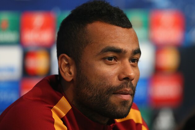 MANCHESTER, ENGLAND - SEPTEMBER 29:  Ashley Cole of AS Roma faces the media during a press conference at Etihad Stadium on September 29, 2014 in Manchester, England.  (Photo by Alex Livesey/Getty Images)
