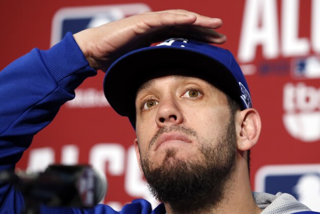 Kansas City Royals starting pitcher James Shields pauses during a media availability before a baseball workout, Thursday, Oct. 9, 2014, in Baltimore. The Kansas City Royals play the Baltimore Orioles in the American League Championship Series starting Friday. (AP Photo/Alex Brandon)