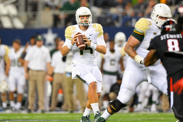 ARLINGTON, TX - NOVEMBER 29: Bryce Petty #14 of the Baylor Bears during the game against the Texas Tech Red Raiders on November 29, 2014 at AT&T Stadium in Arlington, Texas. Baylor won the game 48-46.(Photo by John Weast/Getty Images)