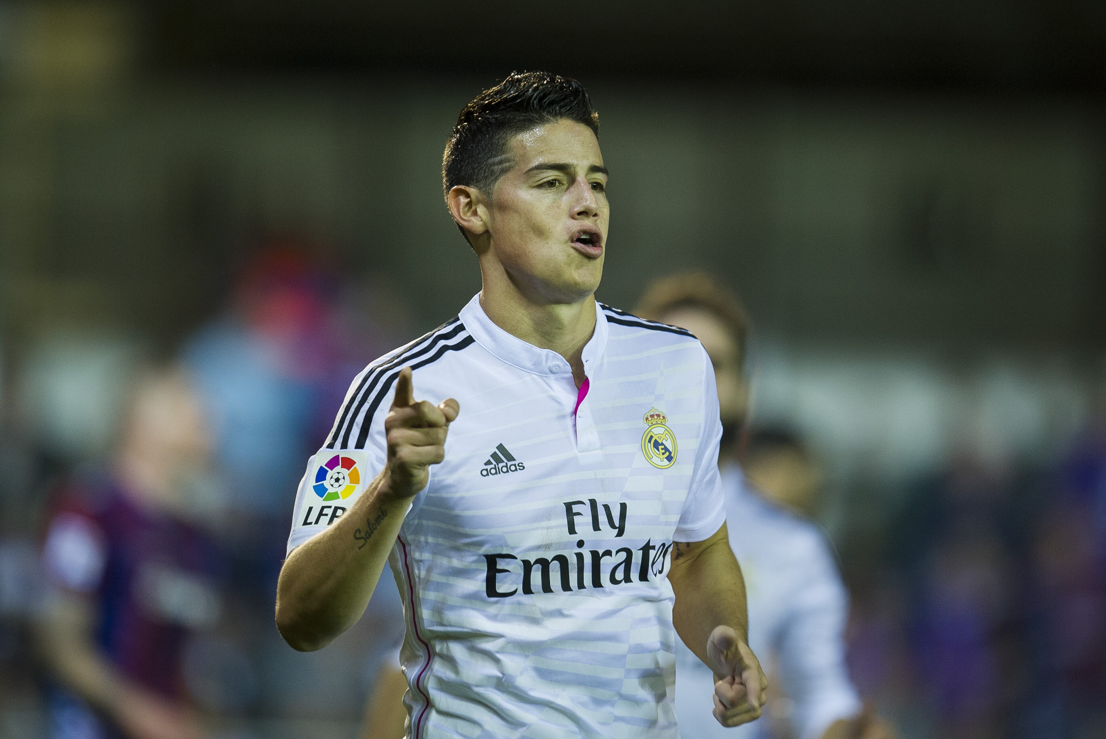 EIBAR, SPAIN - NOVEMBER 22:  James Rodriguez of Real Madrid celebrates after scoring during the La Liga match betweenÊSD Eibar andÊReal Madrid at Ipurua Municipal Stadium on November 22, 2014 in Eibar, Spain.  (Photo by Juan Manuel Serrano Arce/Getty Images)