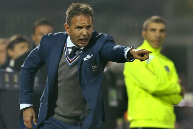 Sampdoria coach Sinisa Mihajlovic gestures during a Serie A soccer match between Cesena and Sampdoria at Cesena's Manuzzi stadium, Italy, Sunday, Nov. 23, 2014. (AP Photo/Marco Vasini)