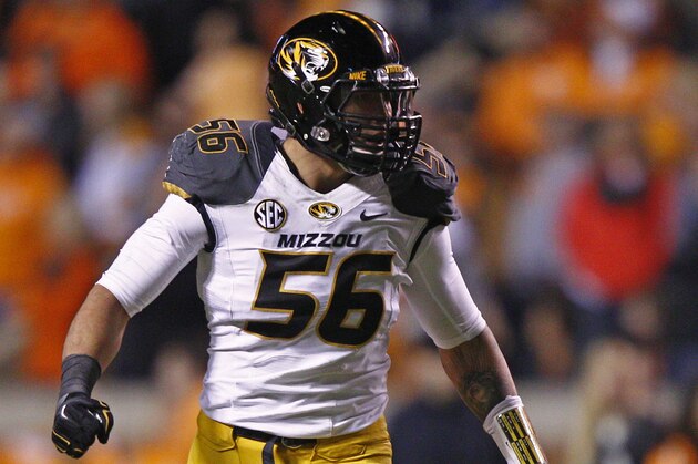 Missouri defensive lineman Shane Ray (56) in the first quarter of an NCAA college football game against Tennessee Saturday, Nov. 22, 2014 in Knoxville, Tenn. (AP Photo/Wade Payne)