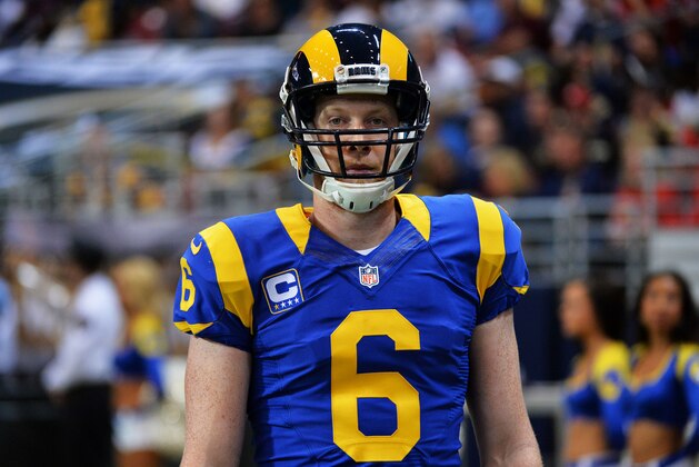 ST LOUIS, MO - OCTOBER 13:  Johnny Hekker #6 of the St. Louis Rams reacts during the fourth quarter of their 31 to 17 loss to the San Francisco 49ers at Edward Jones Dome on October 13, 2014 in St Louis, Missouri.  (Photo by Michael Thomas/Getty Images)