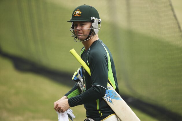 ADELAIDE, AUSTRALIA - DECEMBER 06:  Michael Clarke of Australia looks on during an Australian nets session at Adelaide Oval on December 6, 2014 in Adelaide, Australia.  (Photo by Ryan Pierse/Getty Images)
