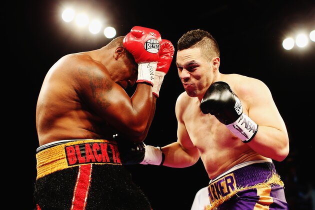 HAMILTON, NEW ZEALAND - DECEMBER 06:  Joseph Parker fights Irineu Beato Costa Junior during the Fight for Life at Claudelands Event Centre on December 6, 2014 in Hamilton, New Zealand.  (Photo by Hannah Peters/Getty Images)
