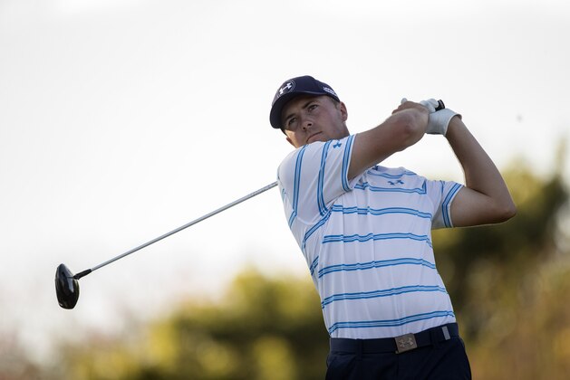 Jordan Spieth tees off on the 17th hole during the third round of the Hero World Challenge golf tournament on Saturday, Dec. 6, 2014, in Windermere, Fla. (AP Photo/Willie J. Allen Jr.)