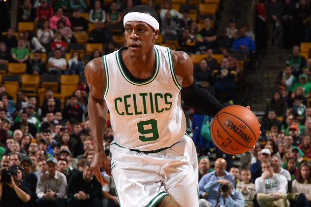 BOSTON, MA - NOVEMBER 23:  Rajon Rondo #9 of the Boston Celtics drives to the basket against the Portland Trail Blazers on November 23, 2014 at TD Garden in Boston, Massachusetts.  NOTE TO USER: User expressly acknowledges and agrees that, by downloading and or using this Photograph, user is consenting to the terms and conditions of the Getty Images License Agreement. Mandatory Copyright Notice: Copyright 2014 NBAE (Photo by Brian Babineau/NBAE via Getty Images)