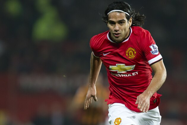 Manchester United's Radamel Falcao Garcia is seen during the English Premier League soccer match between Manchester United and Hull City at Old Trafford Stadium, Manchester, England, Saturday Nov. 29, 2014. (AP Photo/Jon Super)
