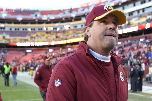 Washington Redskins head coach Jay Gruden walks off the field after an NFL football game against the St. Louis Rams in Landover, Md., Sunday, Dec. 7, 2014. The Rams defeated the Redskins 24-0. (AP Photo/Nick Wass)