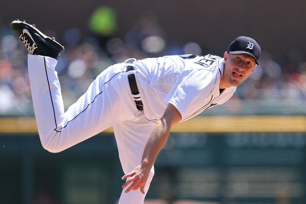 DETROIT, MI - APRIL 19: Max Scherzer #37 of the Detroit Tigers pitches in the first inning of the game against the Los Angeles Angels of Anaheim at Comerica Park on April 19, 2014 in Detroit, Michigan.  (Photo by Leon Halip/Getty Images)