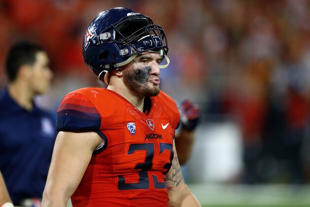 Oct 11, 2014; Tucson, AZ, USA; Arizona Wildcats linebacker Scooby Wright III (33) against the Southern California Trojans at Arizona Stadium. Mandatory Credit: Mark J. Rebilas-USA TODAY Sports