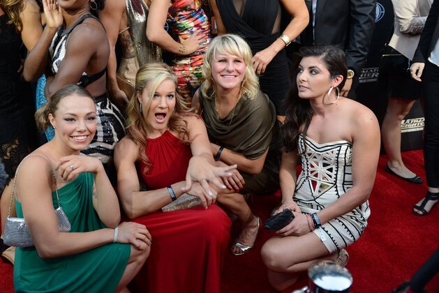 Sep 9, 2014; Los Angeles, CA, USA; Female contestants for The Ultimate Fighter in the newly formed strawweight class on the Red Carpet for the show premiere at Lure Nightclub. Mandatory Credit: Jayne Kamin-Oncea-USA TODAY Sports