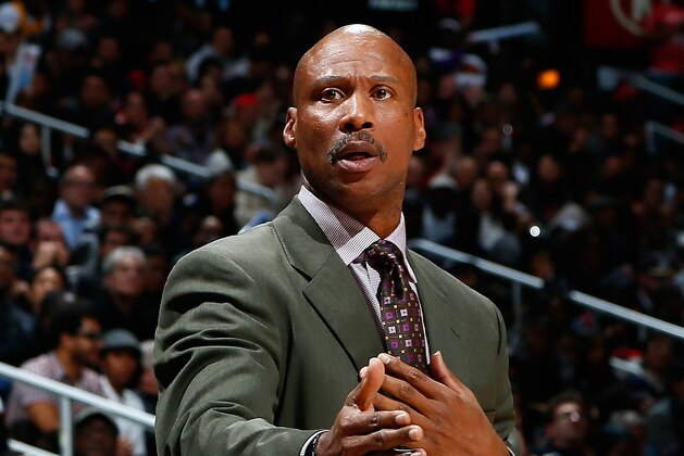 ATLANTA, GA - NOVEMBER 18:  Byron Scott of the Los Angeles Lakers reacts after a call during the game against the Atlanta Hawks at Philips Arena on November 18, 2014 in Atlanta, Georgia.  NOTE TO USER: User expressly acknowledges and agrees that, by downloading and or using this photograph, User is consenting to the terms and conditions of the Getty Images License Agreement.  (Photo by Kevin C. Cox/Getty Images)