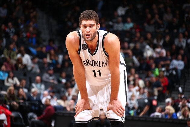 NEW YORK, NY - DECEMBER 5:  Brook Lopez #11 of the Brooklyn Nets during the game against the Atlanta Hawks on December 5, 2014 at the Barclays Center in the Brooklyn borough of New York City. NOTE TO USER: User expressly acknowledges and agrees that, by downloading and or using this Photograph, user is consenting to the terms and conditions of the Getty Images License Agreement. Mandatory Copyright Notice: Copyright 2014 NBAE (Photo by Nathaniel S. Butler/NBAE via Getty Images)