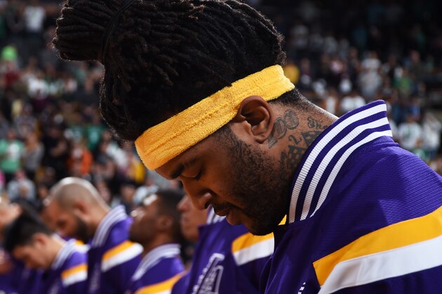 BOSTON, MA - DECEMBER 5: Jordan Hill #27 of the Los Angeles Lakers before the game against the Boston Celtics on December 5, 2014 at the TD Garden in Boston, Massachusetts. NOTE TO USER: User expressly acknowledges and agrees that, by downloading and or using this Photograph, user is consenting to the terms and conditions of the Getty Images License Agreement. Mandatory Copyright Notice: Copyright 2014 NBAE (Photo by Brian Babineau /NBAE via Getty Images)