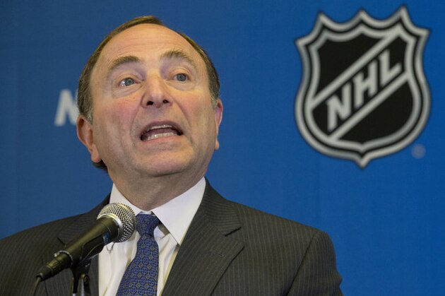 NHL hockey commissioner Gary Bettman speaks to the media, Tuesday, Dec. 9, 2014, after attending an NHL owners meeting in Boca Raton Fla. (AP Photo/Wilfredo Lee)