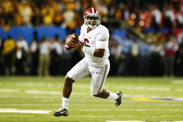 ATLANTA, GA - DECEMBER 06:  Blake Sims #6 of the Alabama Crimson Tide scrambles against the Missouri Tigers in the second half of the SEC Championship game at the Georgia Dome on December 6, 2014 in Atlanta, Georgia.  (Photo by Kevin C. Cox/Getty Images)