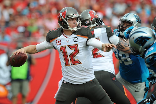 TAMPA, FL - SEPTEMBER 7: Quarterback Josh McCown #12 of the Tampa Bay Buccaneers against the Carolina Panthers at Raymond James Stadium on September 7, 2014 in Tampa, Florida. (Photo by Cliff McBride/Getty Images) )