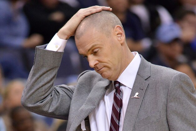 Dallas Mavericks head coach Rick Carlisle reacts in the first half of an NBA basketball game Tuesday, Dec. 9, 2014, in Memphis, Tenn. (AP Photo/Brandon Dill)
