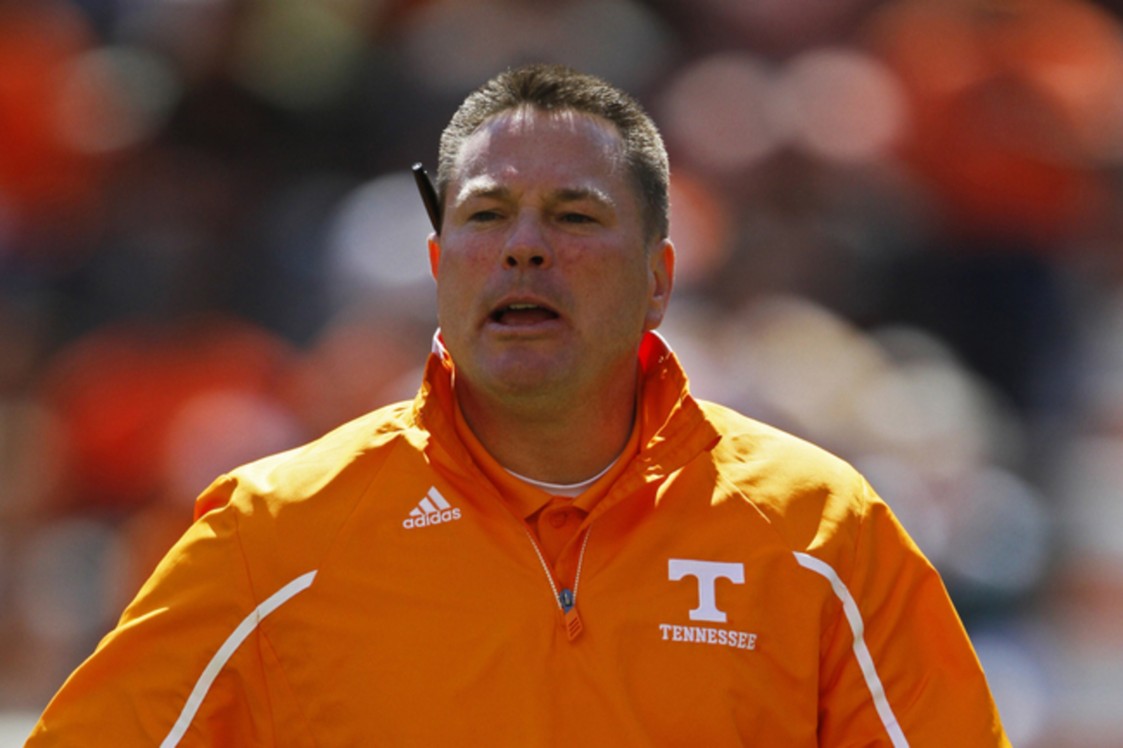 Tennessee head coach Butch Jones reacts during the annual Orange and White NCAA college spring football game on Saturday, April 12, 2014, in Knoxville, Tenn. (AP Photo/Wade Payne)