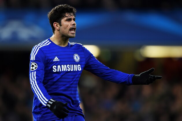 LONDON, ENGLAND - DECEMBER 10:  Diego Costa of Chelsea gestures during the UEFA Champions League group G match between Chelsea and Sporting Clube de Portugal at Stamford Bridge on December 10, 2014 in London, United Kingdom.  (Photo by Paul Gilham/Getty Images)