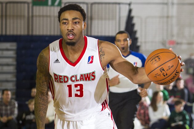 PORTLAND, ME - DECEMBER 04:  James Young #13 of the Maine Red Claws brings the ball up court against the Fort Wayne Mad Ants on December 4, 2014 at the Portland Expo in Portland, Maine. NOTE TO USER: User expressly acknowledges and agrees that, by downloading and/or using this photograph, user is consenting to the terms and conditions of the Getty Images License Agreement.  Mandatory Copyright Notice: Copyright 2014 NBAE (Photo by Rich Obrey/NBAE via Getty Images)