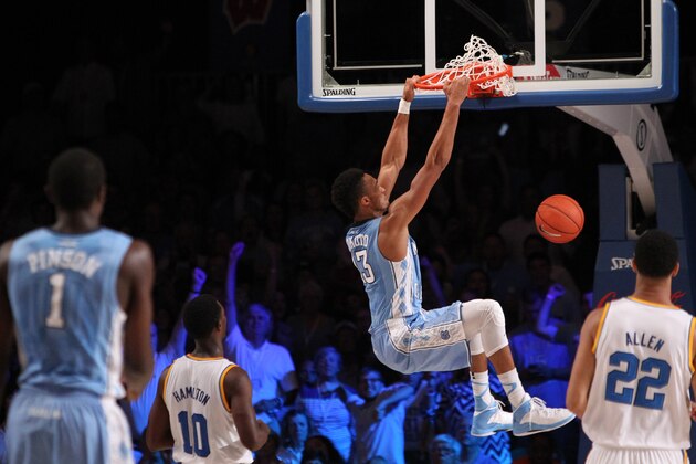 UNC's J.P. Tokoto (13) dunks during their game against UCLA at the Battle 4 Atlantis basketball tournament in Paradise Island, Bahamas, Thursday Nov. 27, 2014. (AP Photo/Tim Aylen) UNC's J.P. Tokoto (13) dunks during their game against UCLA at the Battle 4 Atlantis basketball tournament in Paradise Island, Bahamas, Thursday Nov. 27, 2014. (AP Photo/Tim Aylen)