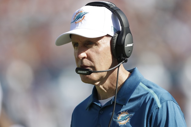 Miami Dolphins head coach Joe Philbin talks on the sidelines during the first half of an NFL football game against the Baltimore Ravens, Sunday, Dec. 7, 2014, in Miami Gardens, Fla. (AP Photo/Wilfredo Lee)
