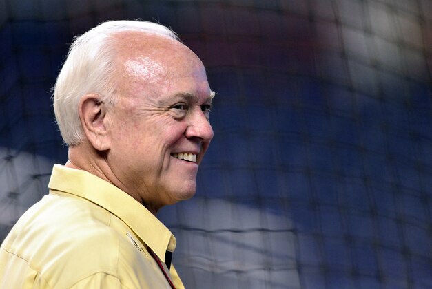 Aug 1, 2014; Miami, FL, USA; Cincinnati Reds general manager Walt Jocketty walks around the batting cage prior to a game against the Miami Marlins  at Marlins Ballpark. Mandatory Credit: Steve Mitchell-USA TODAY Sports