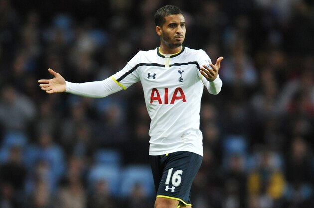 Tottemham's Kyle Naughton during the English Premier League soccer match between Aston Villa and Tottenham Hotspur at Villa Park, Birmingham, England, Sunday, Nov. 2, 2014. (AP Photo/Rui Vieira)