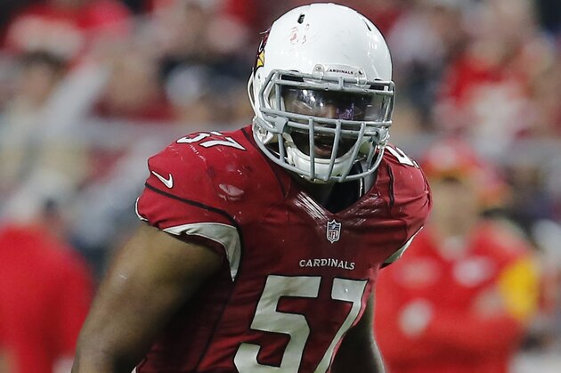 Arizona Cardinals outside linebacker Alex Okafor (57) during the first quarter of an NFL football game against the Kansas City Chiefs, Sunday, Dec. 7, 2014 in Glendale, Ariz. (AP Photo/Rick Scuteri)