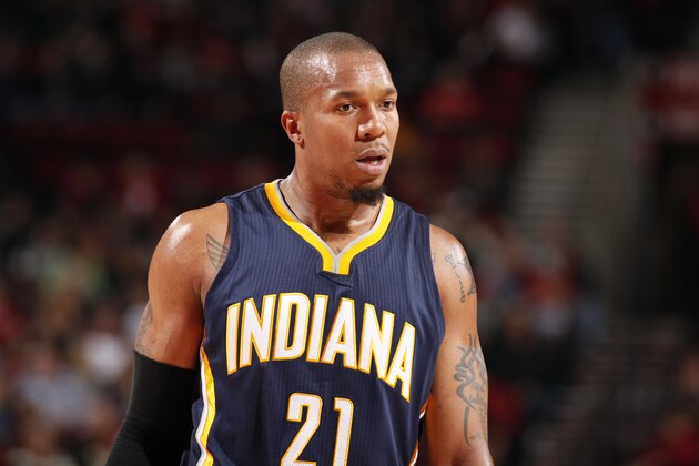 PORTLAND, OR - December 4: David West #21 of the Indiana Pacers during the game against the Portland Trail Blazers on December 4, 2014 at Moda Center in Portland, Oregon. NOTE TO USER: User expressly acknowledges and agrees that, by downloading and or using this Photograph, user is consenting to the terms and conditions of the Getty Images License Agreement. Mandatory Copyright Notice: Copyright 2014 NBAE (Photo by Cameron Browne/NBAE via Getty Images
