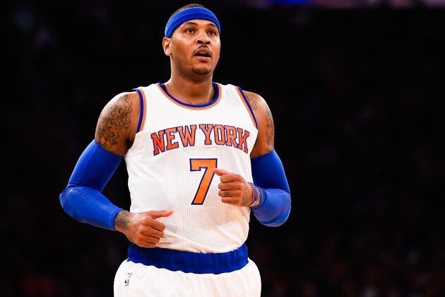NEW YORK, NY - NOVEMBER 22:  Carmelo Anthony #7 of the New York Knicks in action during a game against the Philadelphia 76ers at Madison Square Garden on November 22, 2014 in New York City. NOTE TO USER: User expressly acknowledges and agrees that, by downloading and/or using this photograph, user is consenting to the terms and conditions of the Getty Images License Agreement.  (Photo by Alex Goodlett/Getty Images)