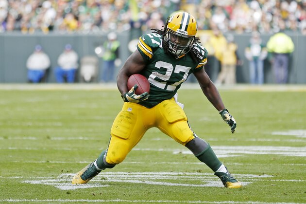 Green Bay Packers' Eddie Lacy during the first half of an NFL football game against the Carolina Panthers Sunday, Oct. 19, 2014, in Green Bay, Wis. (AP Photo/Tom Lynn)