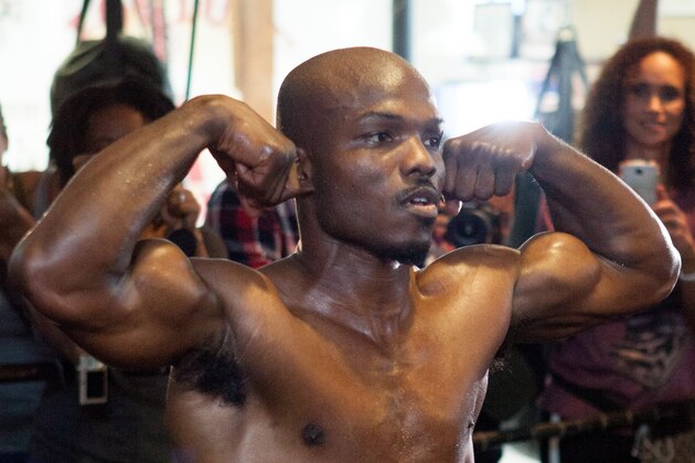 LOS ANGELES, CA - APRIL 3:  Timothy 'Desert Storm' Bradley Jr.  poses in the ring for the press during his media workout at the Fortune Gym on April 3, 2014 in Los Angeles, California. (Photo by Alexis Cuarezma/Getty Images)