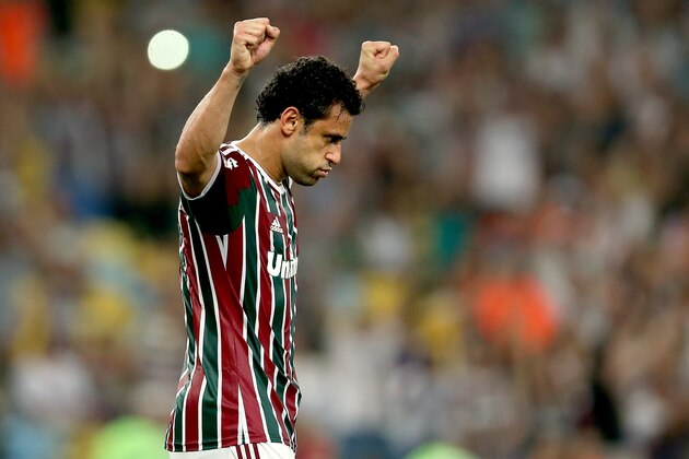 RIO DE JANEIRO, BRAZIL - OCTOBER 18:  Fred #9 of Fluminense celebrates scoring a goal on a penalty kick against Criciuma during a match between Fluminense and Criciuma as part of Brasileirao Series A 2014 at Maracana Stadium on October18, 2014 in Rio de Janeiro, Brazil.  (Photo by Matthew Stockman/Getty Images)
